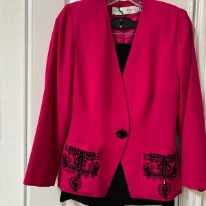 Lillie Rubin Pink Blazer with Black Embroidery